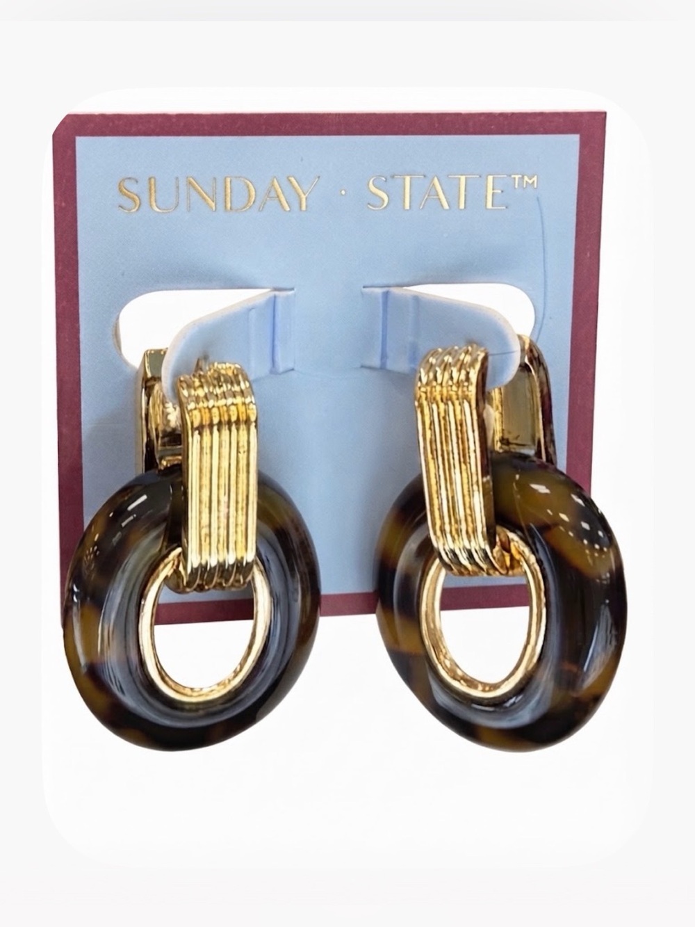NWT ⚜️🤎⚜️ Sunday State Tortoiseshell & Gold toned Door knocker Drop Earrings